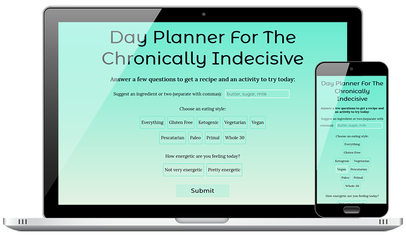 mockup of day planner app using JavaScript and AJAX